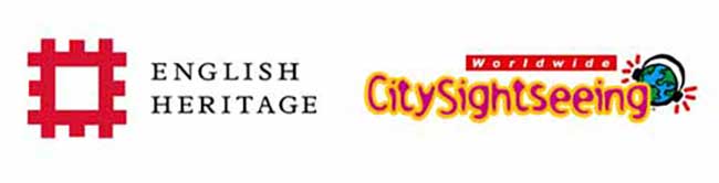 English heritage logo and Worldwide CitySightseeing logo.