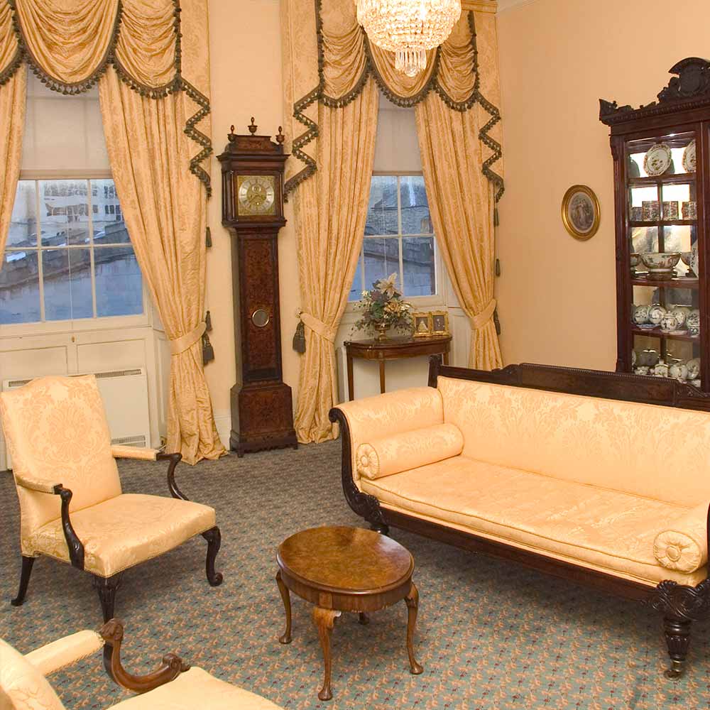 A view of a formal sitting room at the Mansion House